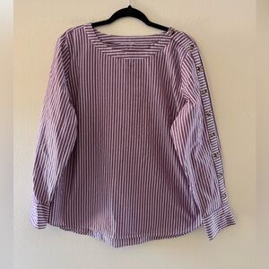 Talbots Women’s Purple Striped Blouse With Buttons on Sleeves